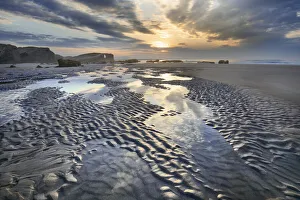 Galicia Coast Spain Prints: Beach impression with cloudy sky - Spain, Galicia, Lugo, Ribadeo