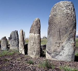 Beautifully carved stelae represent the headstones Beautifully carved stelae represent the headstones