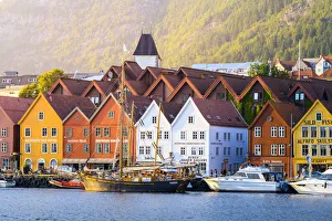 Bergen, Hordaland, Norway. Wooden houses of Bryggen, UNESCO site Bergen, Hordaland, Norway. Wooden houses of Bryggen, UNESCO site