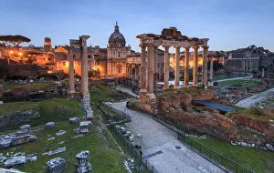 The blue light of dusk on the ancient Imperial Forum Rome Lazio Italy Europe The blue light of dusk on the ancient Imperial Forum Rome Lazio Italy Europe