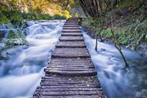 Boardwalk over Cascading Water, Plitvice National Park, Croatia Boardwalk over Cascading Water, Plitvice National Park, Croatia