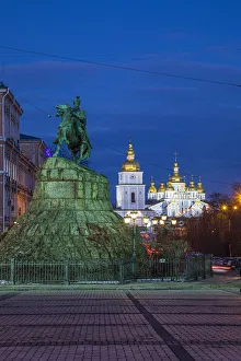 European Capital Cities Tour Prints: Bohdan Khmelnytsky Monument & St. Michaels monastery, Sofiyivska Square