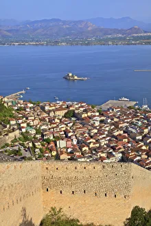 Bourtzi Castle and Nafplio Old Town from Palamidi Castle, Nafplio, Argolis, The Bourtzi Castle and Nafplio Old Town from Palamidi Castle, Nafplio, Argolis, The