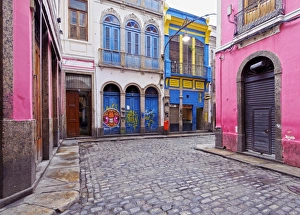 Brazil, State of Rio de Janeiro, City of Rio de Janeiro, View of colourful Rua dos Brazil, State of Rio de Janeiro, City of Rio de Janeiro, View of colourful Rua dos