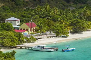 British Virgin Islands, Jost Van Dyke, Great Harbour, elevated waterfront view British Virgin Islands, Jost Van Dyke, Great Harbour, elevated waterfront view