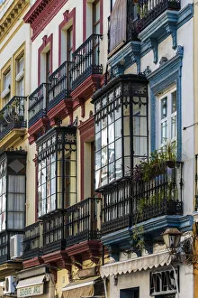 Building with bow windows in Seville, Andalusia, Spain Building with bow windows in Seville, Andalusia, Spain