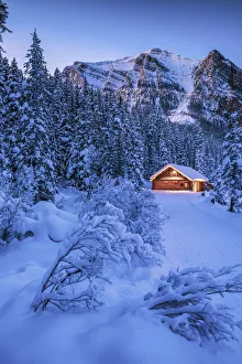 Cabin in Winter, Lake Louise, Banff National Park, Alberta, Canada Cabin in Winter, Lake Louise, Banff National Park, Alberta, Canada