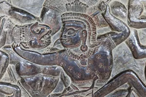 Cambodia, Siem Reap, Angkor Wat, Reliefs depicting The Rayamana Epic Cambodia, Siem Reap, Angkor Wat, Reliefs depicting The Rayamana Epic