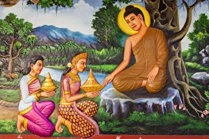 Cambodia, Siem Reap, Preah Promreath Temple, Wall Mural Painting depicting the Life Cambodia, Siem Reap, Preah Promreath Temple, Wall Mural Painting depicting the Life