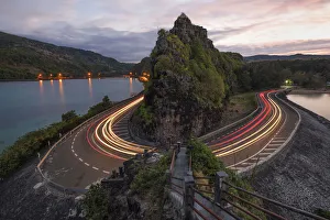 car trails effect taken at Captain Matthew Flinders monument at sunrise car trails effect taken at Captain Matthew Flinders monument at sunrise