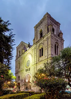 UNESCO World Heritage Site Ecuador Prints: Cathedral of the Immaculate Conception at twilight, Calderon Park, Cuenca, Azuay Province