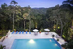 Central America, Belize, Cayo, San Igancio, view of the swimming pool and the rainforest Central America, Belize, Cayo, San Igancio, view of the swimming pool and the rainforest