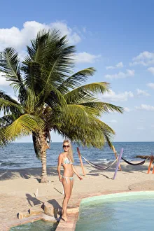 Central America, Belize, Stann Creek, Hopkins village, a model on the beach in Hopkins Central America, Belize, Stann Creek, Hopkins village, a model on the beach in Hopkins