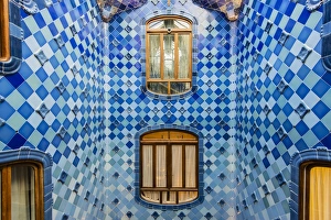 Casa Batllo Interior Prints: Central light well inside Casa Batllo, Barcelona, Catalonia, Spain