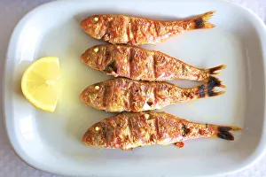 Charcoal Grilled Red Mullet, Eastern Algarve, Algarve, Portugal, Europe Charcoal Grilled Red Mullet, Eastern Algarve, Algarve, Portugal, Europe