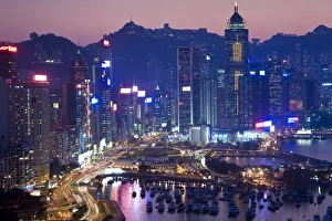 China, Hong Kong, Hong Kong Island, Causeway Bay view across harbour to Victoria Peak China, Hong Kong, Hong Kong Island, Causeway Bay view across harbour to Victoria Peak