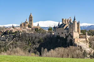City skyline with the Gothic Cathedral and Alcazar fortress, Segovia, Castile and Leon City skyline with the Gothic Cathedral and Alcazar fortress, Segovia, Castile and Leon
