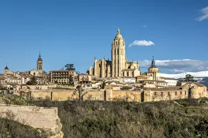 City skyline with the Gothic Cathedral, Segovia, Castile and Leon, Spain City skyline with the Gothic Cathedral, Segovia, Castile and Leon, Spain