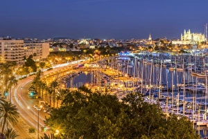City skyline by night, Palma, Majorca, Balearic Islands, Spain City skyline by night, Palma, Majorca, Balearic Islands, Spain