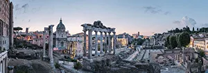 Coliseum, temples and old ruins seen from the Roman Forum, Rome, Lazio, Italy Coliseum, temples and old ruins seen from the Roman Forum, Rome, Lazio, Italy