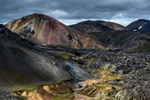 Colored mountains and lava camp in highlands of Iceland, Landmannalaugar, Iceland Colored mountains and lava camp in highlands of Iceland, Landmannalaugar, Iceland
