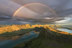 Norway Collection: A complete rainbow above the fjords of Senja Island on a rainy summer evening. Norway