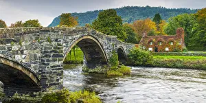 Cottage & Bridge in Autumn, LLyanwrst, Conwy, Wales Cottage & Bridge in Autumn, LLyanwrst, Conwy, Wales