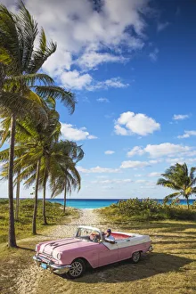 Cuba, Varadero, Pontiac car on Varadero beach Cuba, Varadero, Pontiac car on Varadero beach