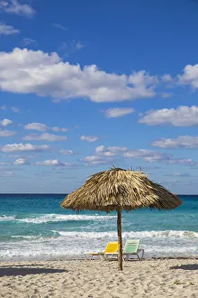 Cuba, Varadero, Sun loungers on Varadero beach Cuba, Varadero, Sun loungers on Varadero beach