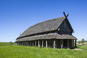 Denmark, Zealand, Trelleborg, Trelleborg Hall, reconstructed Viking House built in 1941 Denmark, Zealand, Trelleborg, Trelleborg Hall, reconstructed Viking House built in 1941