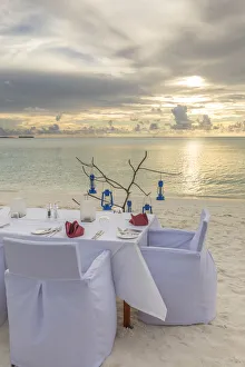 Dining on the beach, Anantara Dhigu resort, South Male Atoll, Maldives Dining on the beach, Anantara Dhigu resort, South Male Atoll, Maldives