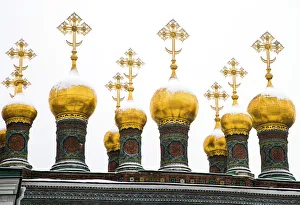 Russian Federation Landmarks Prints: Domes of the Upper Saviour Cathedral in Kremlin, Moscow, Russia