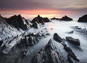 North Devon Coastline Prints: Dramatic coastal scenery at sunset, Hartland Quay, North Devon, England