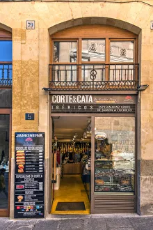 Drugstore selling Spanish ham and more local food specialities, Salamanca, Castile Drugstore selling Spanish ham and more local food specialities, Salamanca, Castile