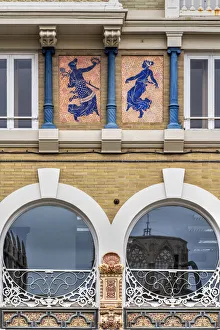 Valencian Community Landmark Prints: Detail of Edificio Monforte art nouveau building, Plaza de la Reina, Valencia
