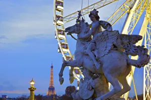 Eiffel Tower From Place De La Concorde With Big Wheel And Statue In Foreground, Paris Eiffel Tower From Place De La Concorde With Big Wheel And Statue In Foreground, Paris