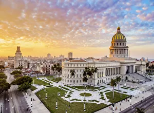 El Capitolio at Sunset Elevated View Print, Havana Cuba