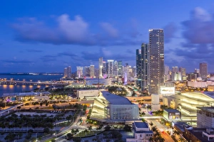 Elevated view over Biscayne Boulevard and the skyline of Miami, Florida, USA Elevated view over Biscayne Boulevard and the skyline of Miami, Florida, USA