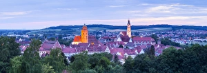 Elevated view over Donauworth Old Town illuminated at Dusk, Donauworth, Swabia, Bavaria Elevated view over Donauworth Old Town illuminated at Dusk, Donauworth, Swabia, Bavaria