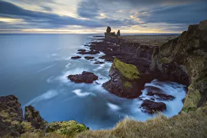 Western Iceland Landscapes Prints: Elevated view of Londrangar cliffs, Snaefellsjokull National Park, Snaefellsness Peninsula