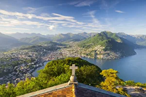 Elevated view over Lugano from Monte San Salvatore, Lake Lugano, Ticino, Switzerland Elevated view over Lugano from Monte San Salvatore, Lake Lugano, Ticino, Switzerland