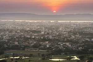 Elevated view of Mandalay city at sunset viewed from Mandalay Hill, Mandalay Elevated view of Mandalay city at sunset viewed from Mandalay Hill, Mandalay