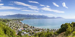 Elevated view over the picturesque coastal town of Kaikoura, Kaikoura, South Island Elevated view over the picturesque coastal town of Kaikoura, Kaikoura, South Island