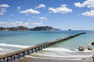 Elevated view over the picturesque Tologa Bay wharf, Tologa Bay, East Cape, North Island Elevated view over the picturesque Tologa Bay wharf, Tologa Bay, East Cape, North Island