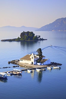 Elevated View to Vlacherna Monastery and the Church of Pantokrator on Mouse Island Elevated View to Vlacherna Monastery and the Church of Pantokrator on Mouse Island