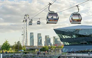 Emirates Airline Cable car and the crystal Building,London, England, UK Emirates Airline Cable car and the crystal Building,London, England, UK