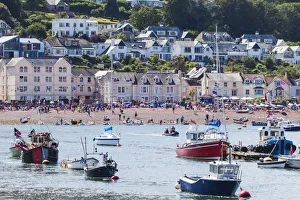 South West England Tourist Spots Prints: England, Devon, Sheldon Beach and Harbour