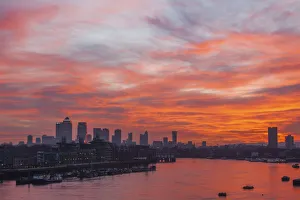 England, London, Sunrise Over Docklands and Canary Wharf England, London, Sunrise Over Docklands and Canary Wharf