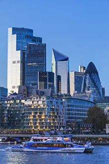 England, London, Thames Clipper Boat and City of London Skyline England, London, Thames Clipper Boat and City of London Skyline