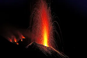 Eruption of the volcano Stromboli, Aeolian, or Aeolian Islands, Sicily, Italy, Europe Eruption of the volcano Stromboli, Aeolian, or Aeolian Islands, Sicily, Italy, Europe